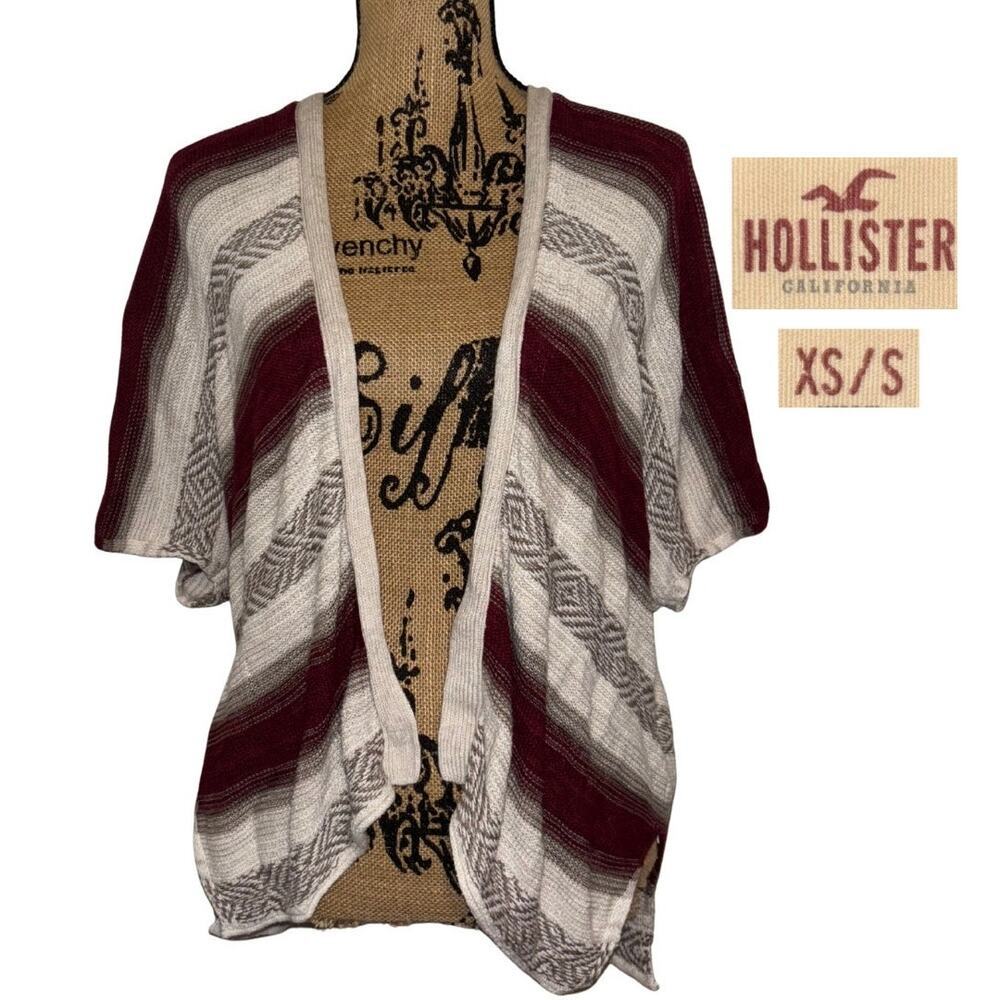 Hollister Short Sleeve Slouchy Striped Cardigan Burgundy White Size XS / S Boho